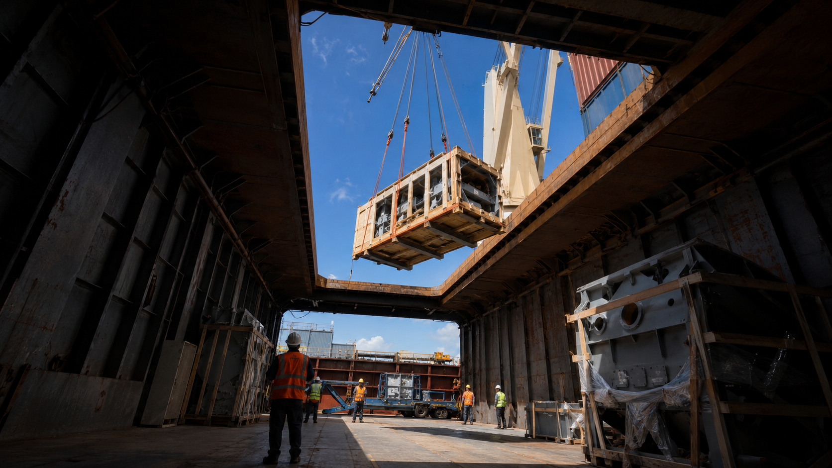Break bulk cargo handling in vessel hold